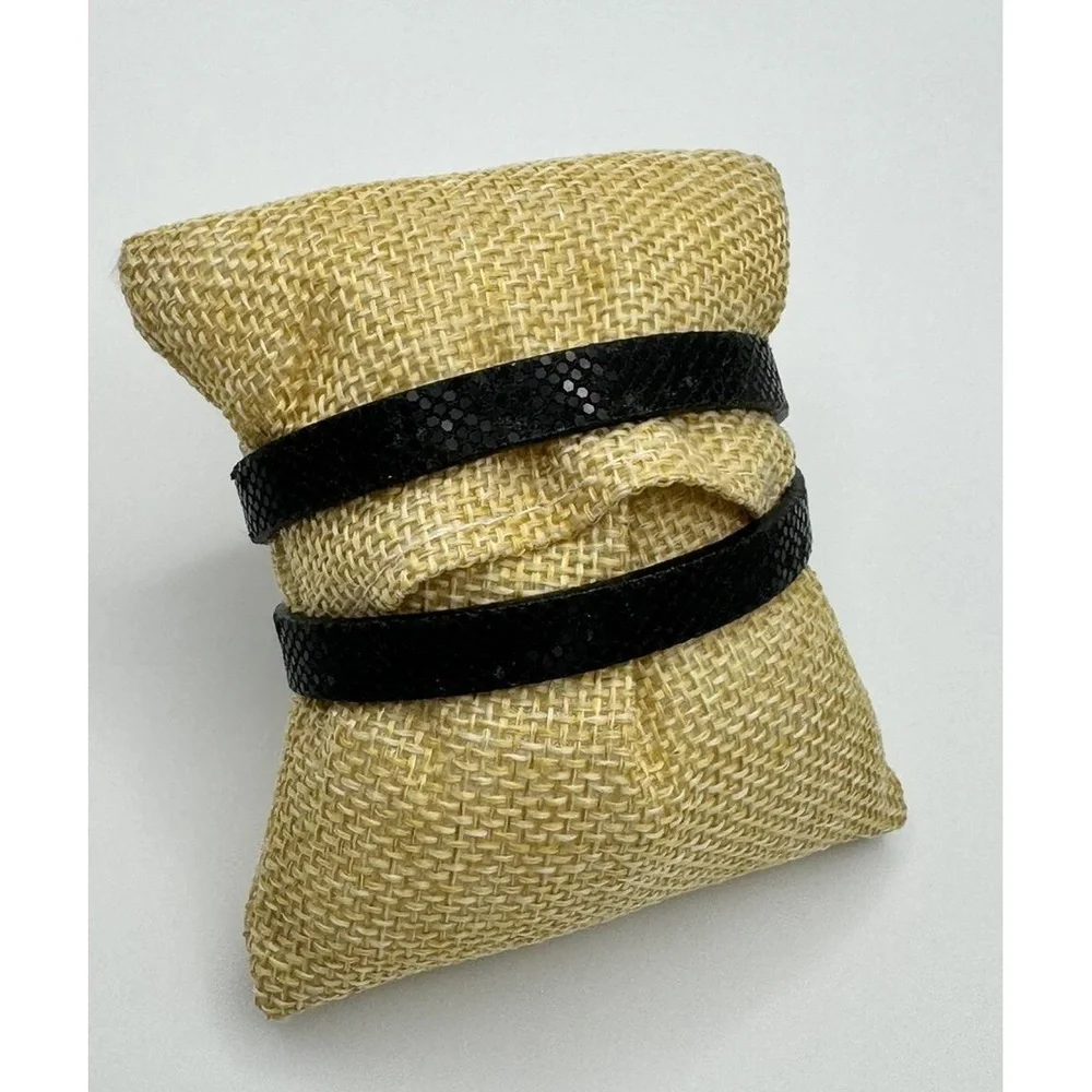 J Crew Black Leather Wrap Bracelet Faux Snakeskin Belt Buckle 32927‎